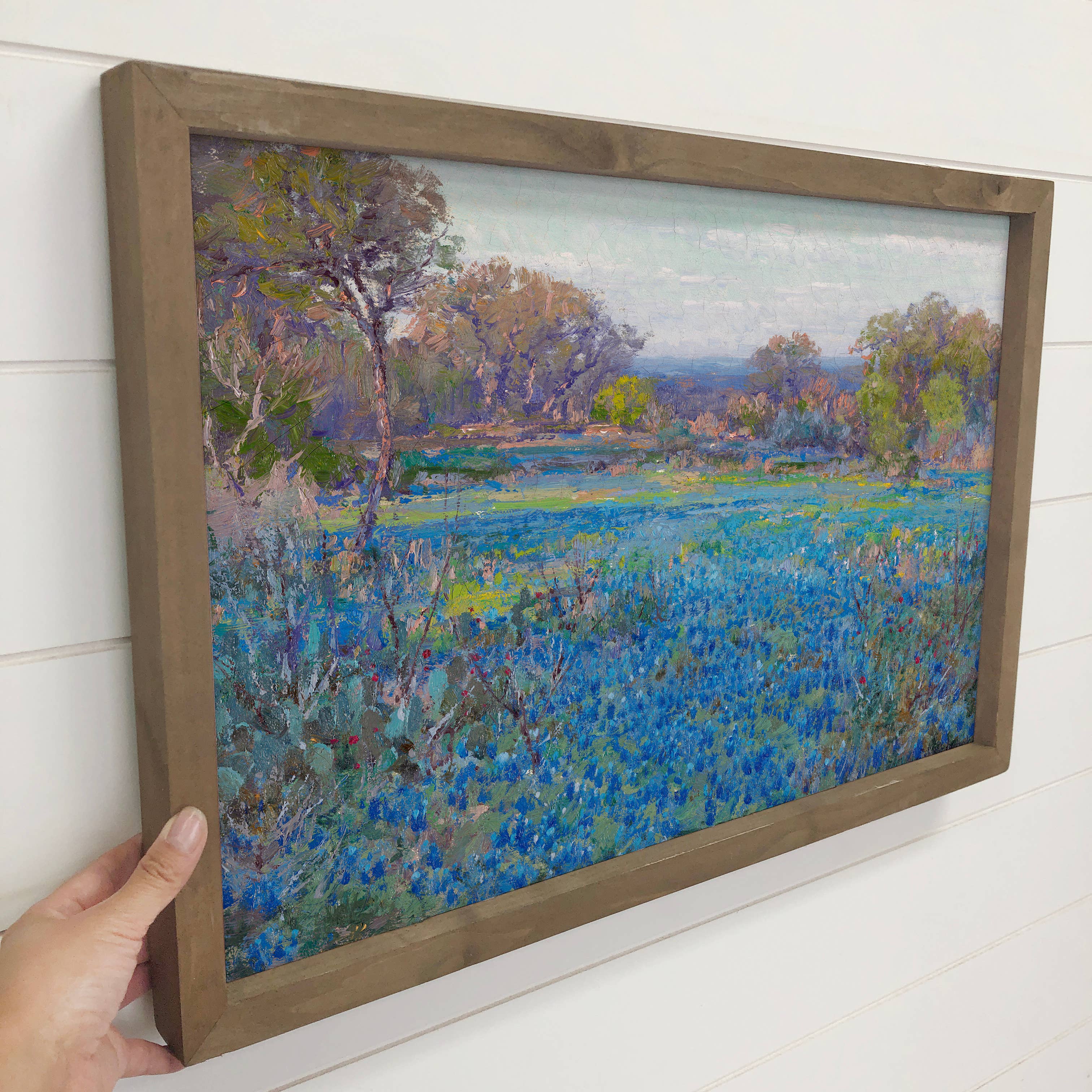 Field of Blue Bonnets - Flower Canvas Art - Wood Framed Art