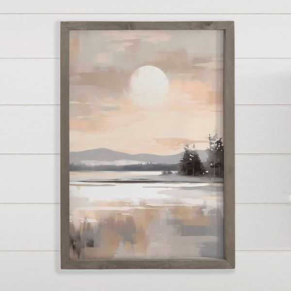 Gray Glowing Lakescape - Nature Canvas Art - Wood Framed Art