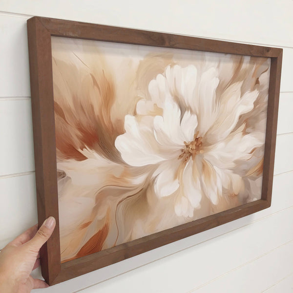 White Rust Flower - Flower Canvas Art - Wood Framed Wall Art