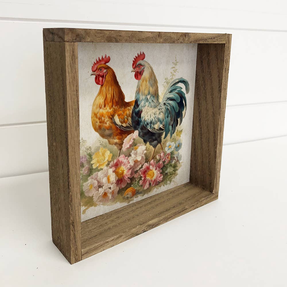 Vintage Chicken Pair - Spring Time Chickens Canvas Art