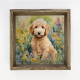 Wildflower Golden Doodle - Springtime Dog Canvas Art