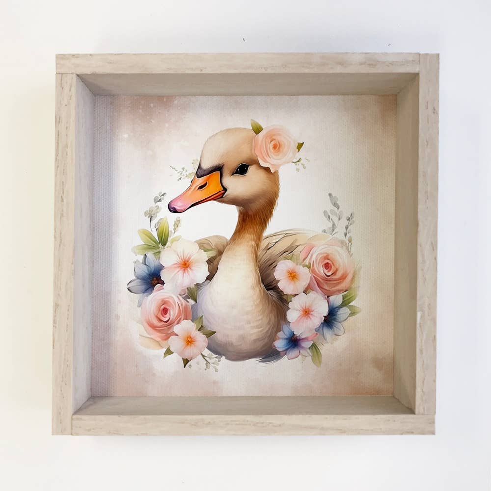 Springtime Flower Swan - Cute Swan Canvas Art - Framed Art