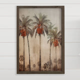 Vintage Palm Trees - Tropical Canvas Art - Wood Framed Decor