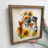 Sunflower Dog and Cat - Cute Animals and Sunflowers - Fall