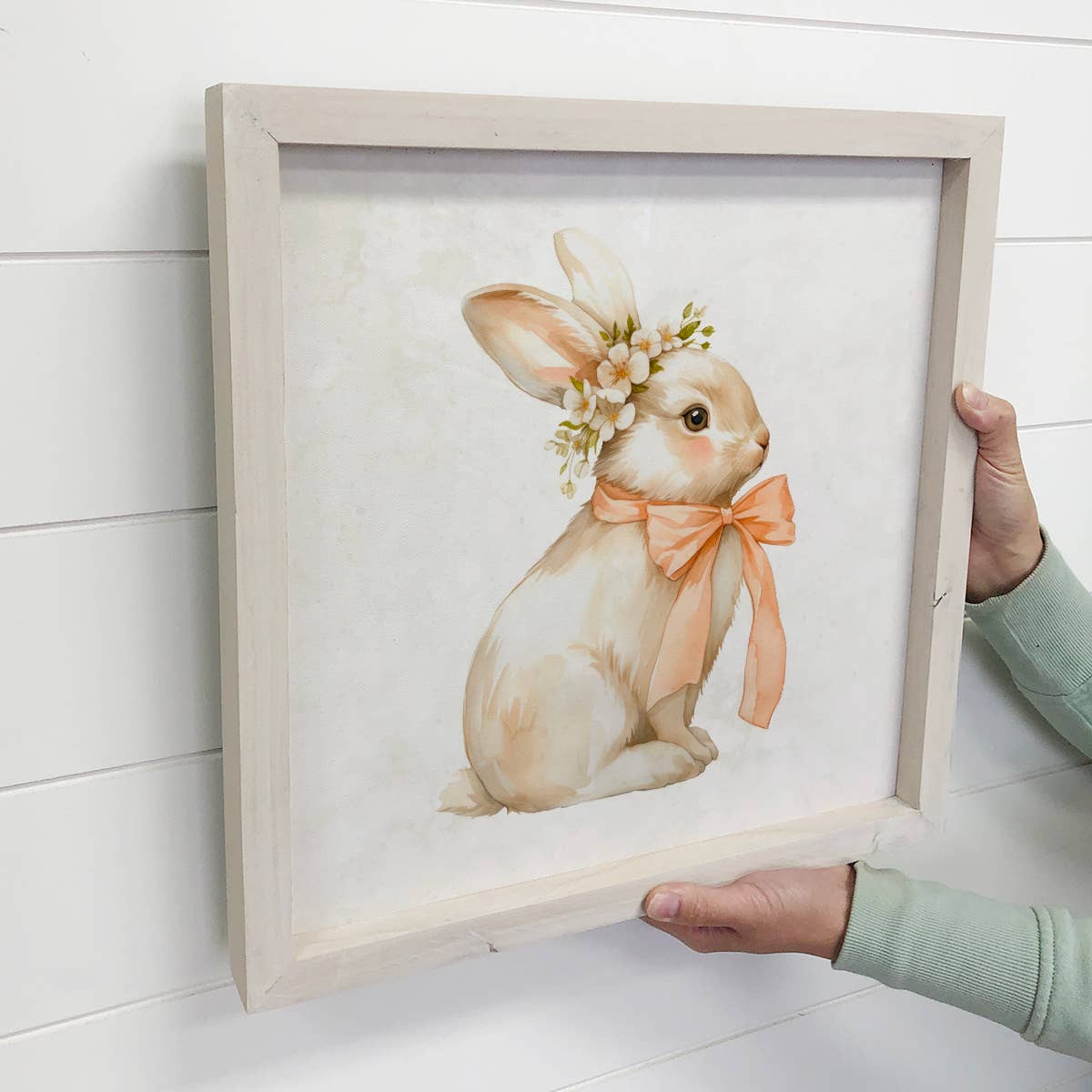 Pretty Bunny With Bow - Easter Bunny Canvas Art - Wood Frame