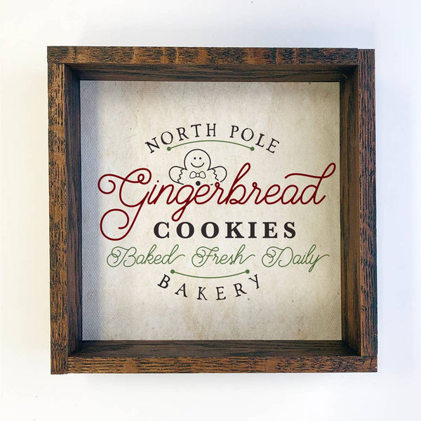 North Pole Gingerbread Cookie Small Canvas with Walnut Frame