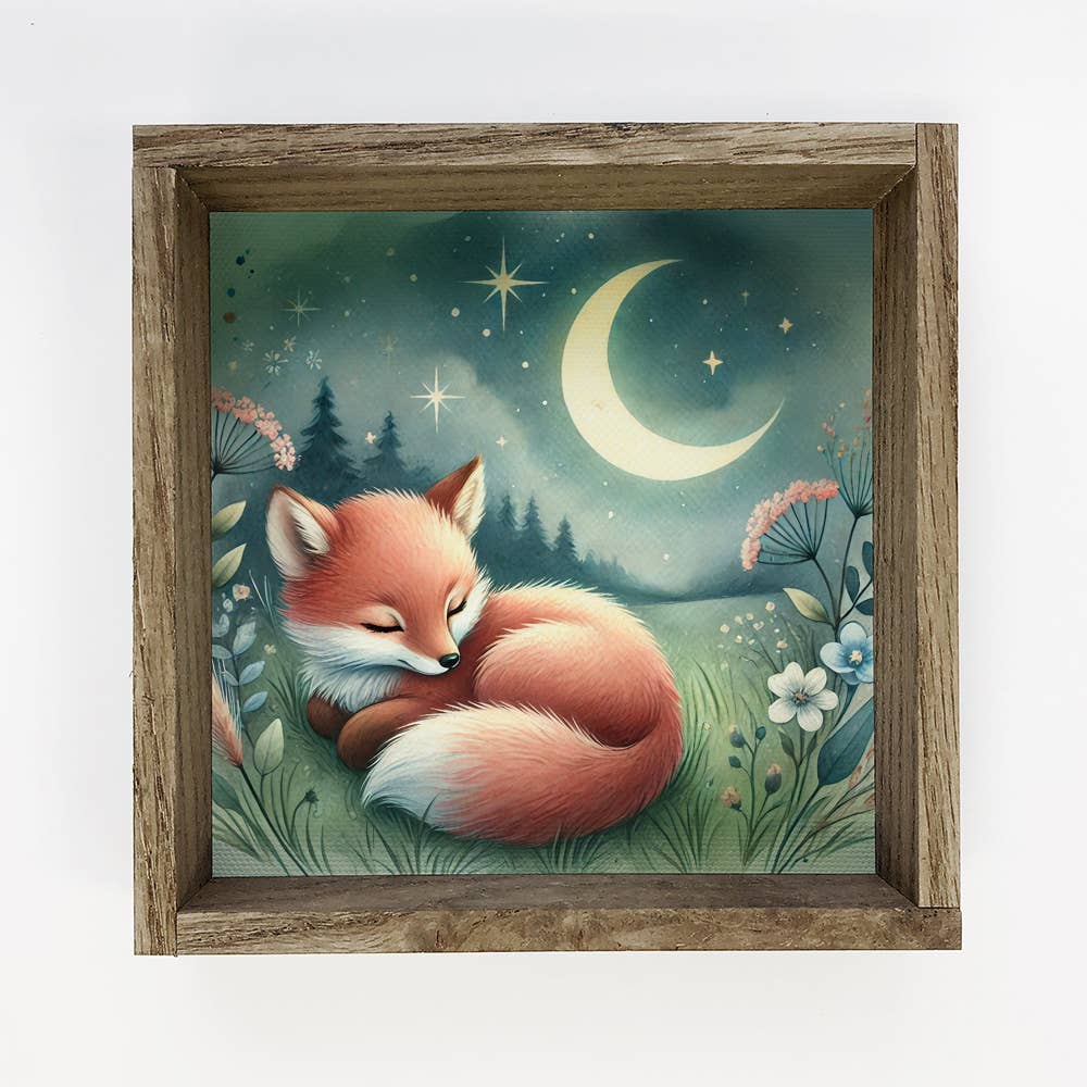 Woodland Nursery Sleeping Fox - Cute Nursery Animal Artwork