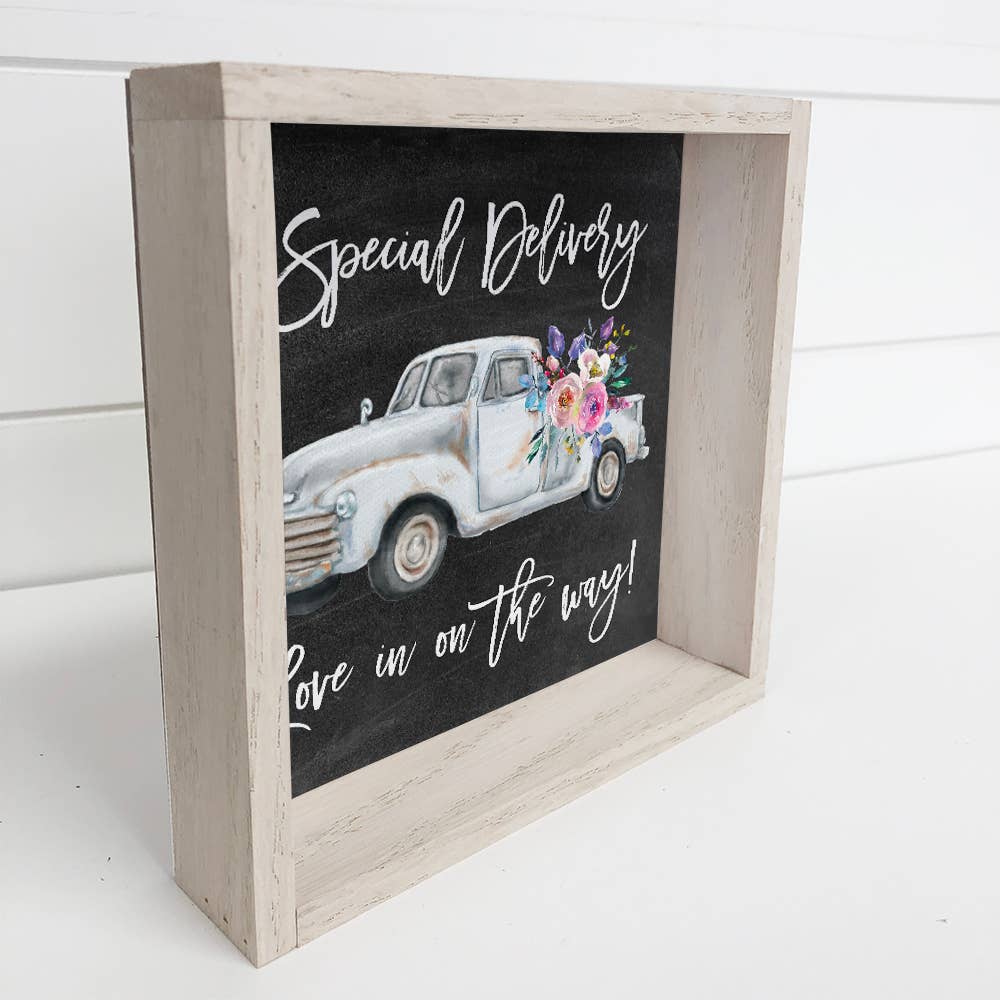 White Special Delivery Vintage Truck Cute Wall Art Decor