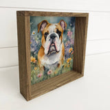 Wildflower Bulldog - Springtime Dog Canvas Art - Framed Art
