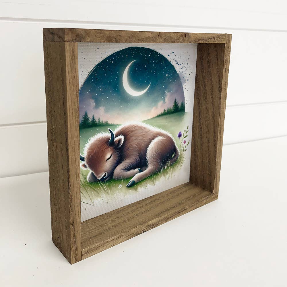 Woodland Nursery Sleeping Bison - Cute Animal Nursery Art