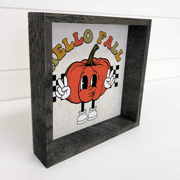 Hello Fall Retro Pumpkin - Cute Vintage Fall Word Sign  Art