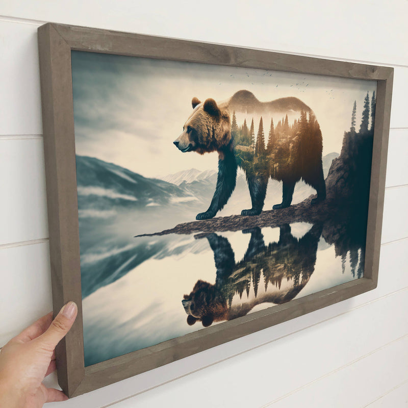 Bear Double Exposure - Cabin Wall Art - Wood Framed Photo