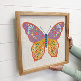 Folksy Spring Butterfly - Butterfly Canvas Art - Wood Framed