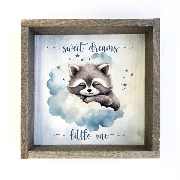 Sweet Dreams Raccoon - Cute Raccoon Canvas Art - Wood Framed