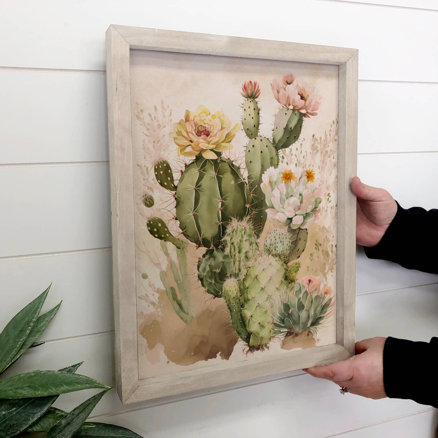 Cactus Watercolor Arrangement - Desert Canvas Art - Framed