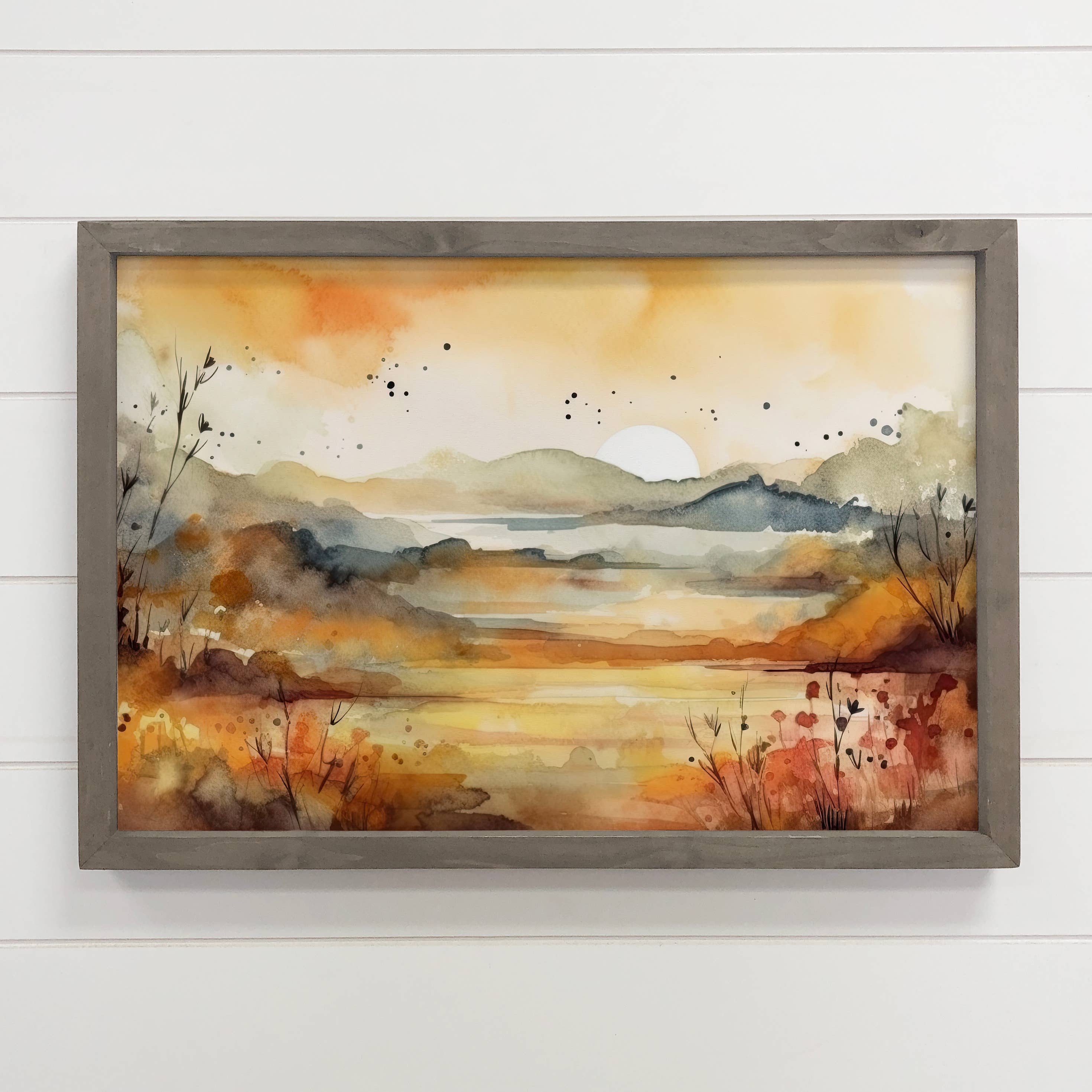 Lakeside Sunset Watercolor -  Lake House Wall Decor