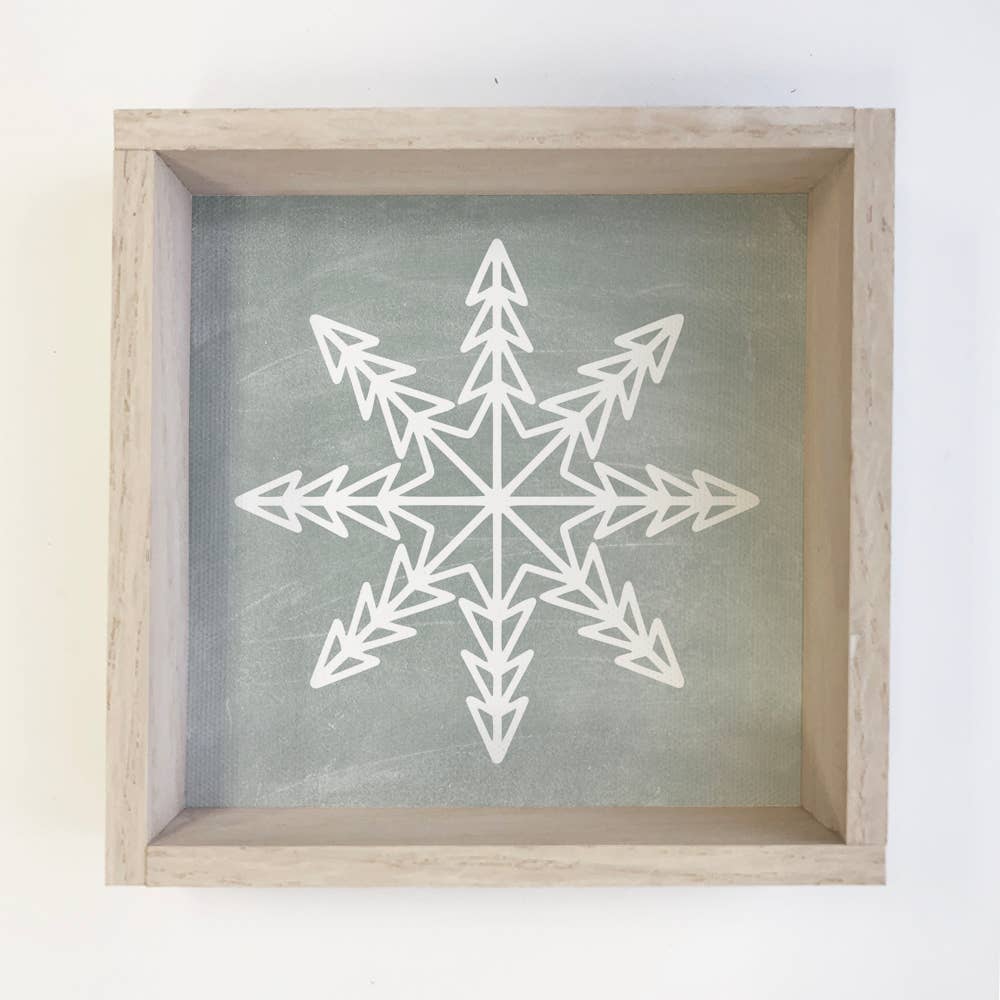 Christmas Sign- Snowflake Green Winter Sign- Whitewash Frame