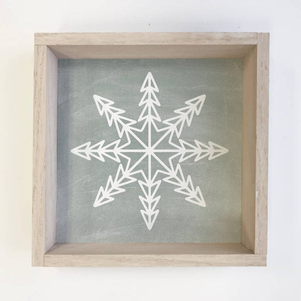 Christmas Sign- Snowflake Green Winter Sign- Whitewash Frame