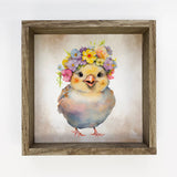 Cute Flower Chick - Nursery Art with Rustic Wood Frame