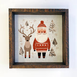 Scandinavian Santa and Reindeer - Cute Holiday Canvas Art