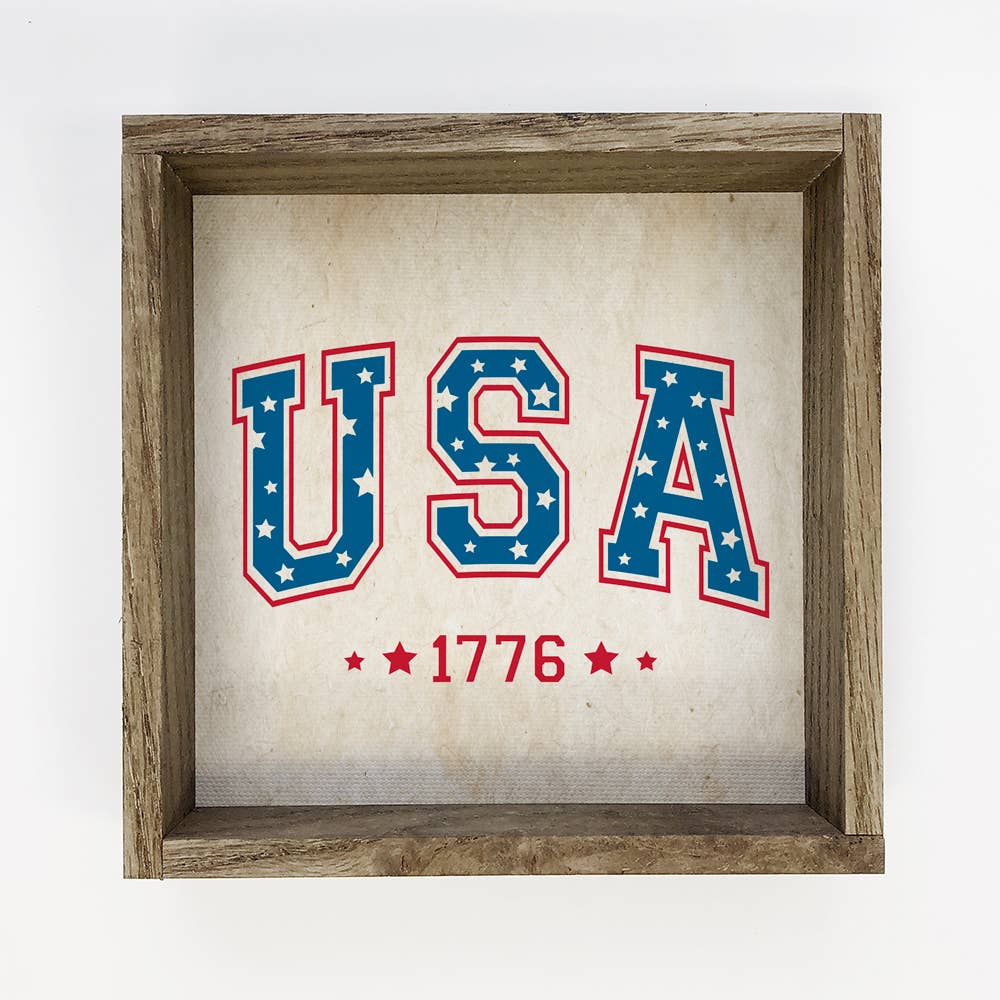 USA 1776 - Vintage USA Sign - Patriotic USA Art with Frame