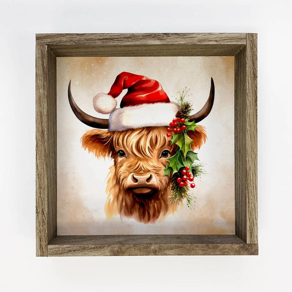 Christmas Highland Calf - Cute Holiday Animal Canvas Decor