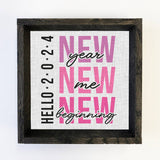 Hello 2024 Pink - New Years Canvas Art - Wood Framed Artwork