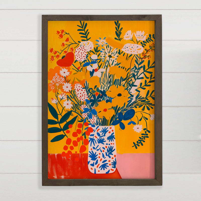 Eccentric Yellow Flower Vase - Floral Canvas Art - Framed