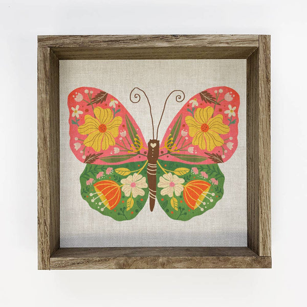 Folksy Whimsical Butterfly - Butterfly Canvas Art - Framed