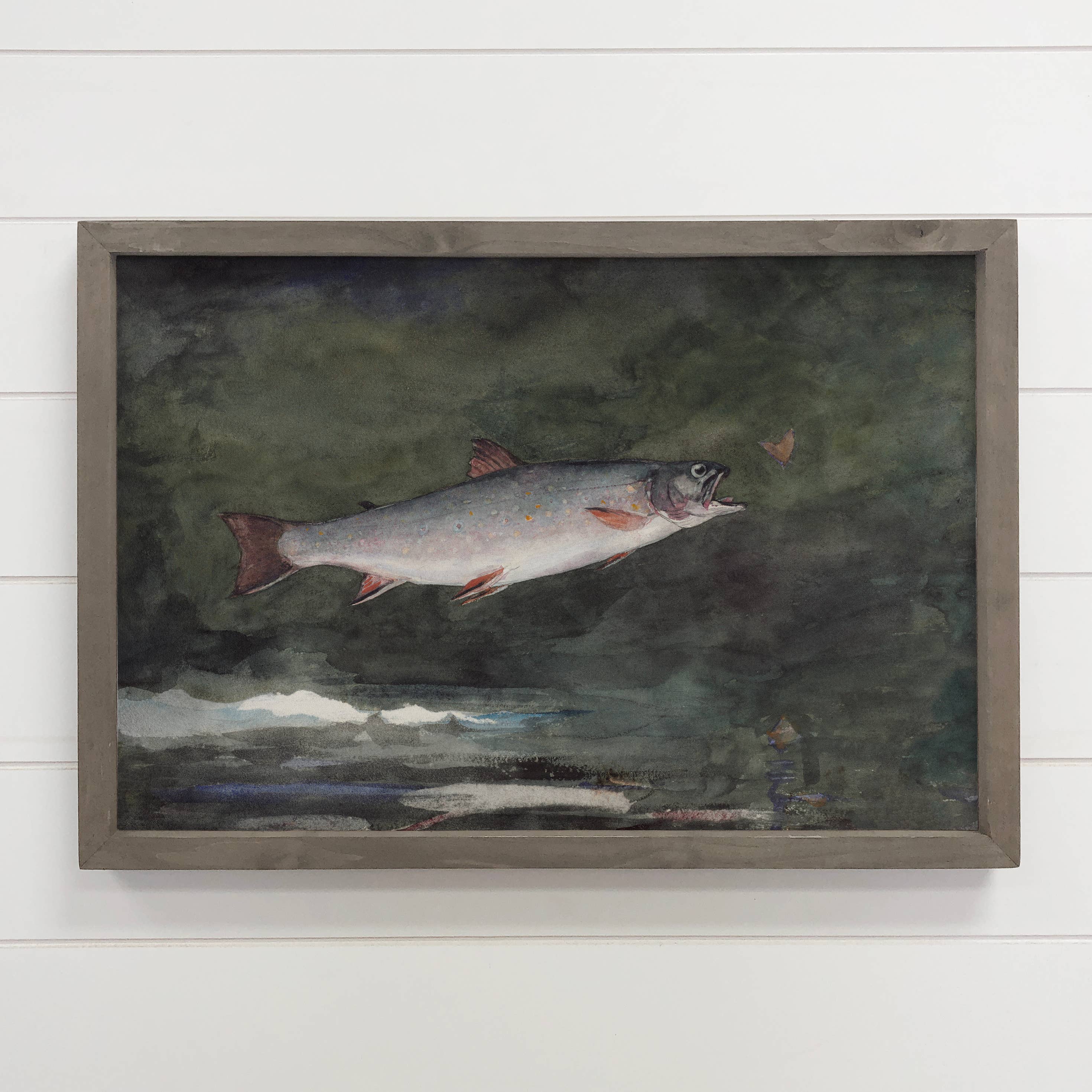 Leaping Trout - Cabin Canvas Wall Art - Wood Framed