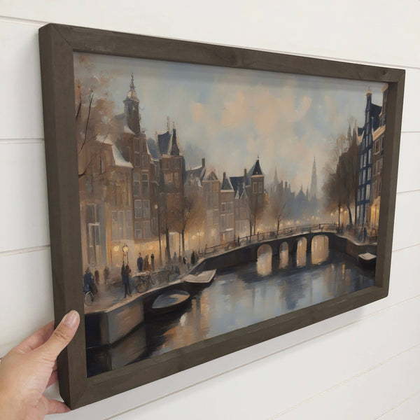 Modern Amsterdam Painting - Wood Framed Canvas Art - Travel