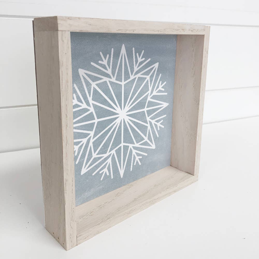 Christmas Sign-Blue Snowflake Winter Sign- Whitewash Frame