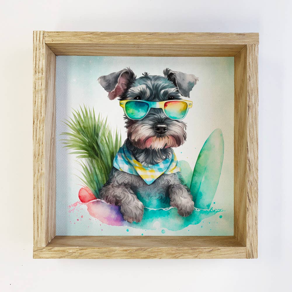 Mini Schnauzer Summer Surfing Small Canvas Sign