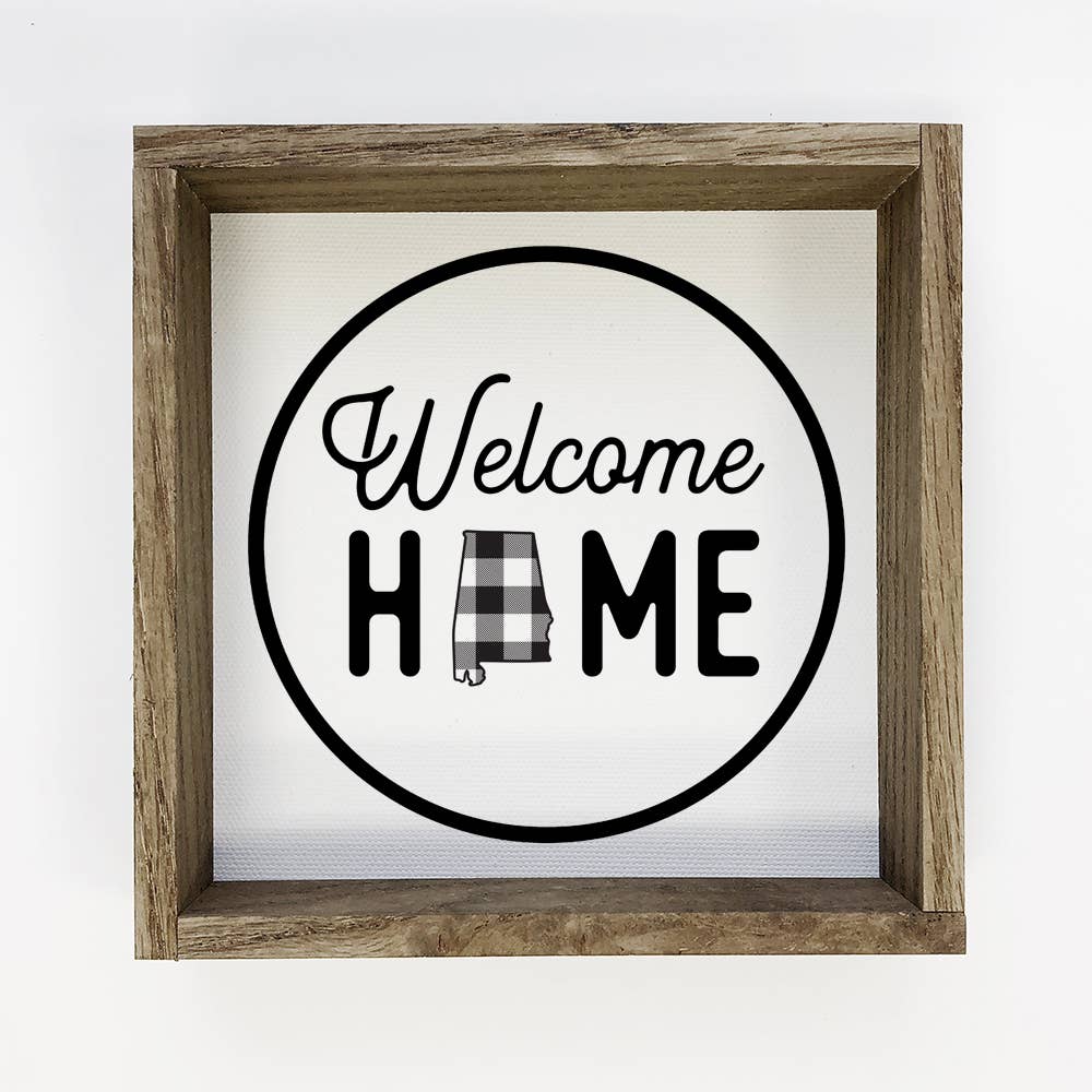 Welcome Home Alabama Buffalo Plaid Small Canvas Sign