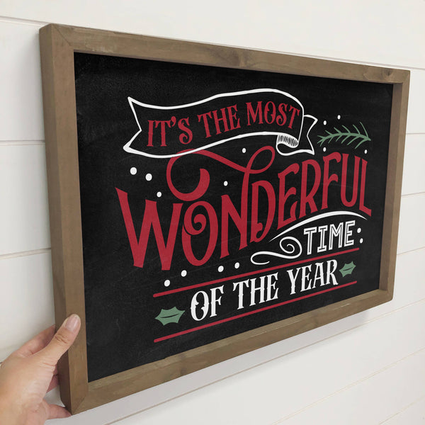 Most Wonderful Time Black - Wood Framed Holiday Word Sign