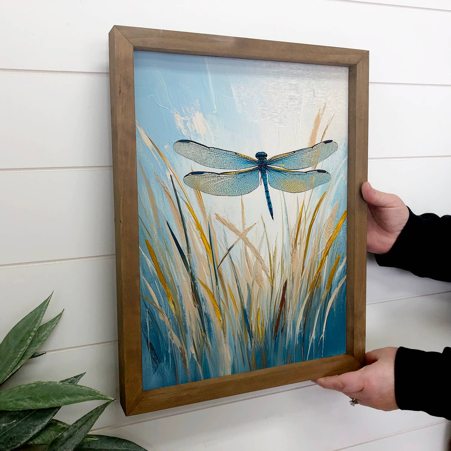 Dragonfly Over Grass - Dragonfly Canvas Art - Wood Framed