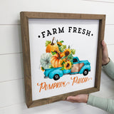 Blue Pumpkin Patch Sunflowers Truck Fall Wood Sign Art