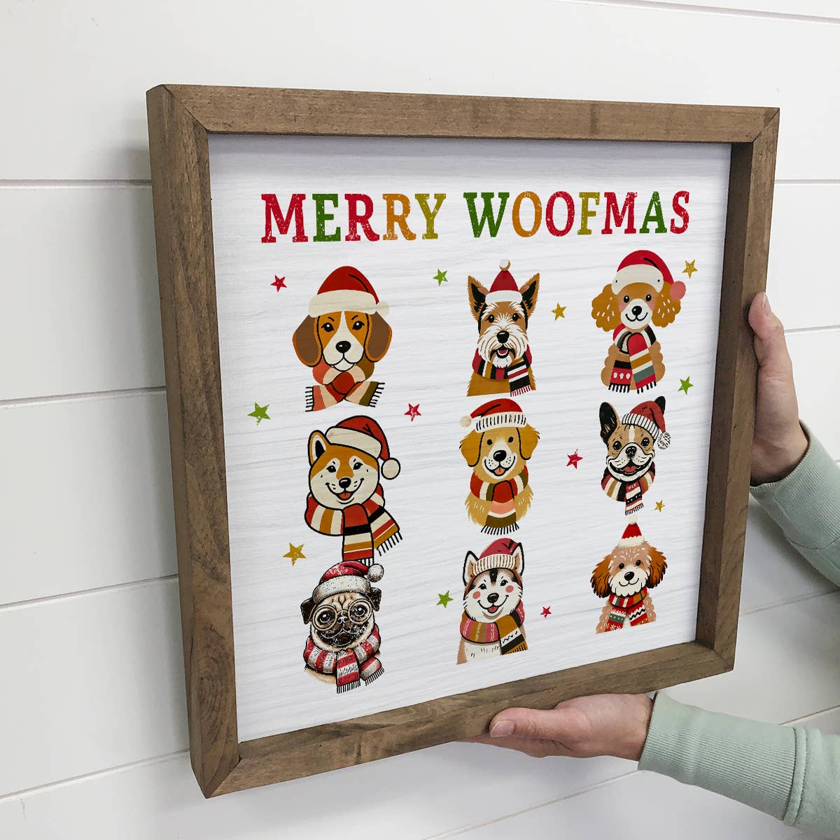 Merry Woofmas 9 Dogs- Christmas Canvas Art - Wood Framed Art