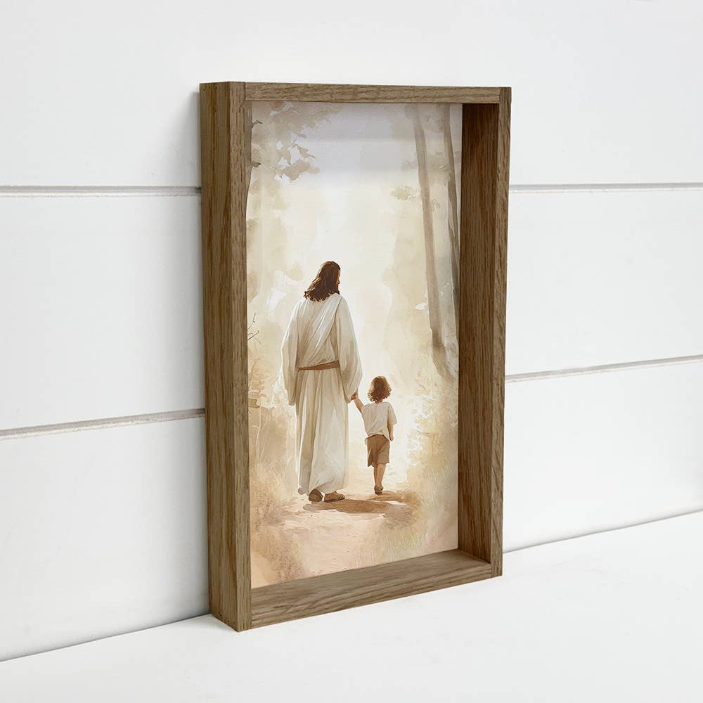 Jesus Walking with Curly Haired Boy - Jesus Canvas Art
