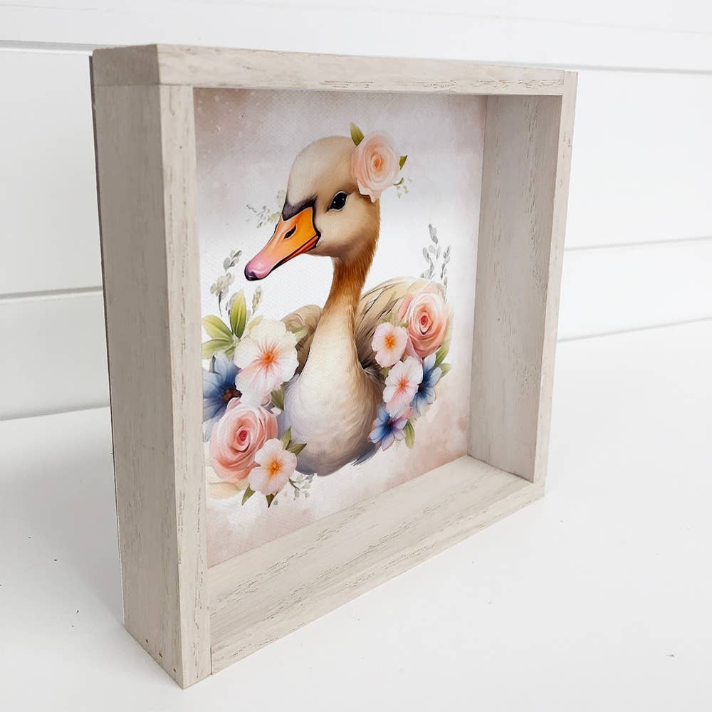 Springtime Flower Swan - Cute Swan Canvas Art - Framed Art