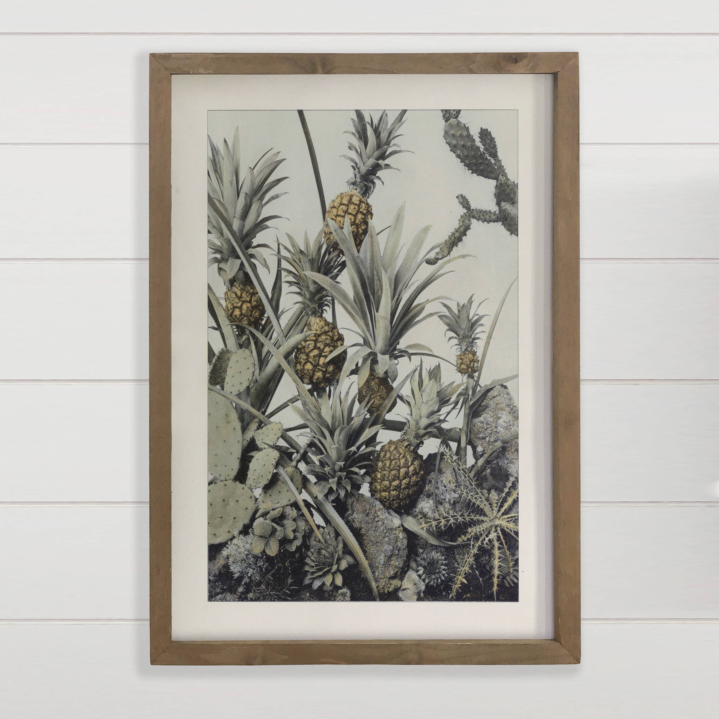 Pineapple and Cactus - Nature Fruit Canvas Art - Wood Framed