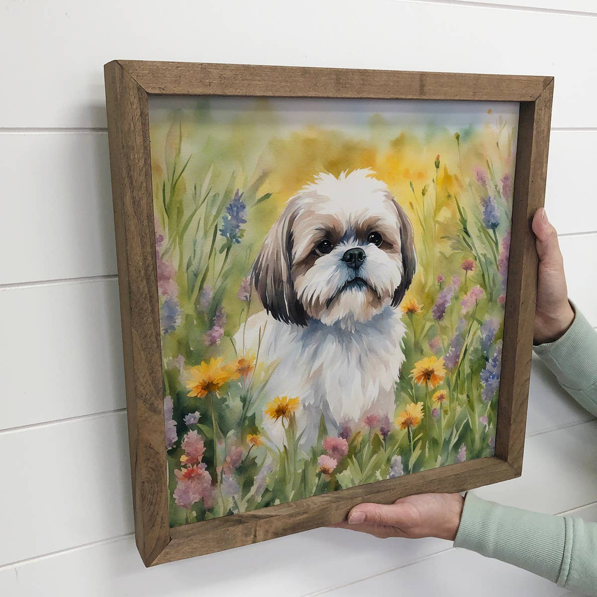 Wildflower Shih Tzu - Springtime Dog Canvas Art - Wood Frame