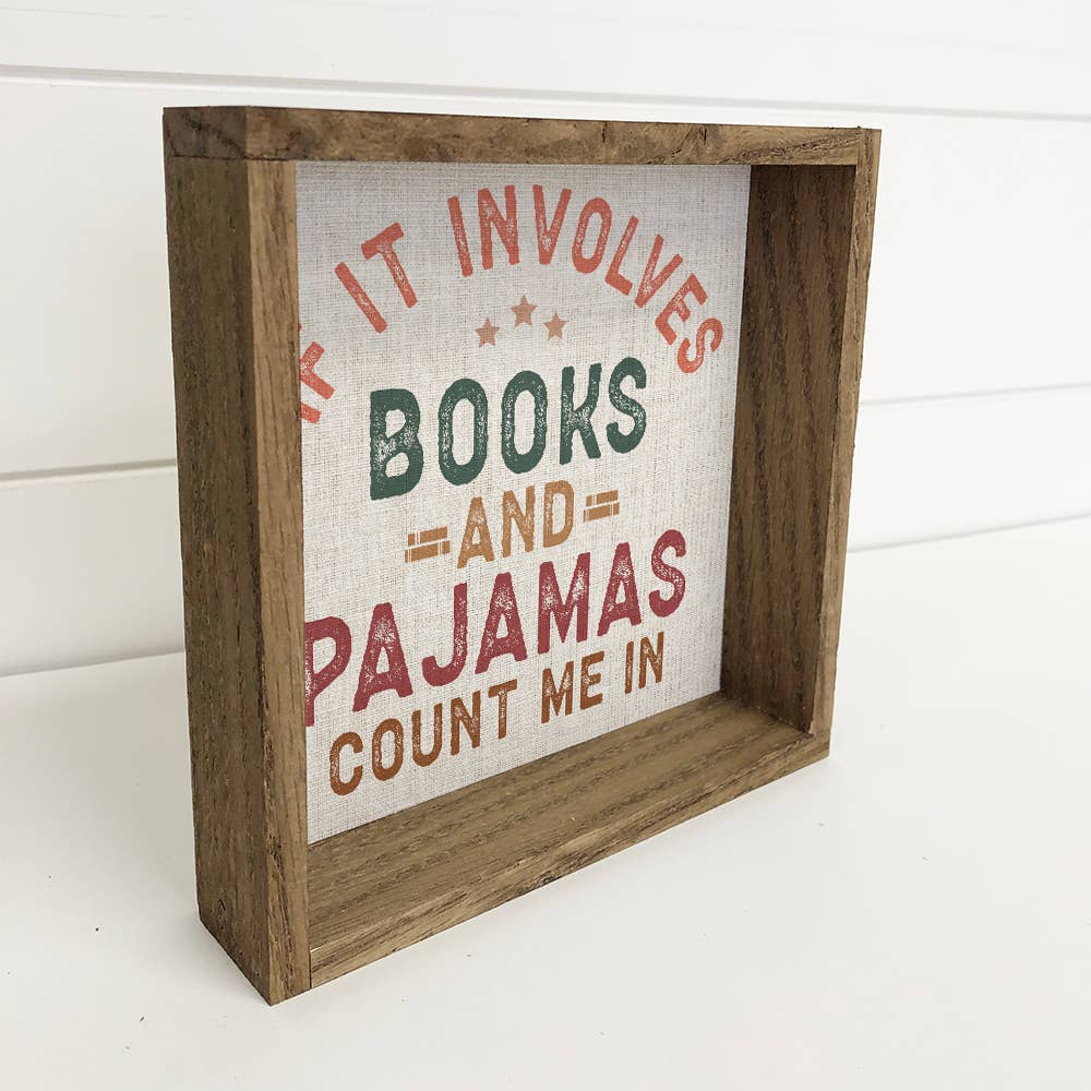 Books And Pajamas - Book Canvas Word Art - Wood Framed Art