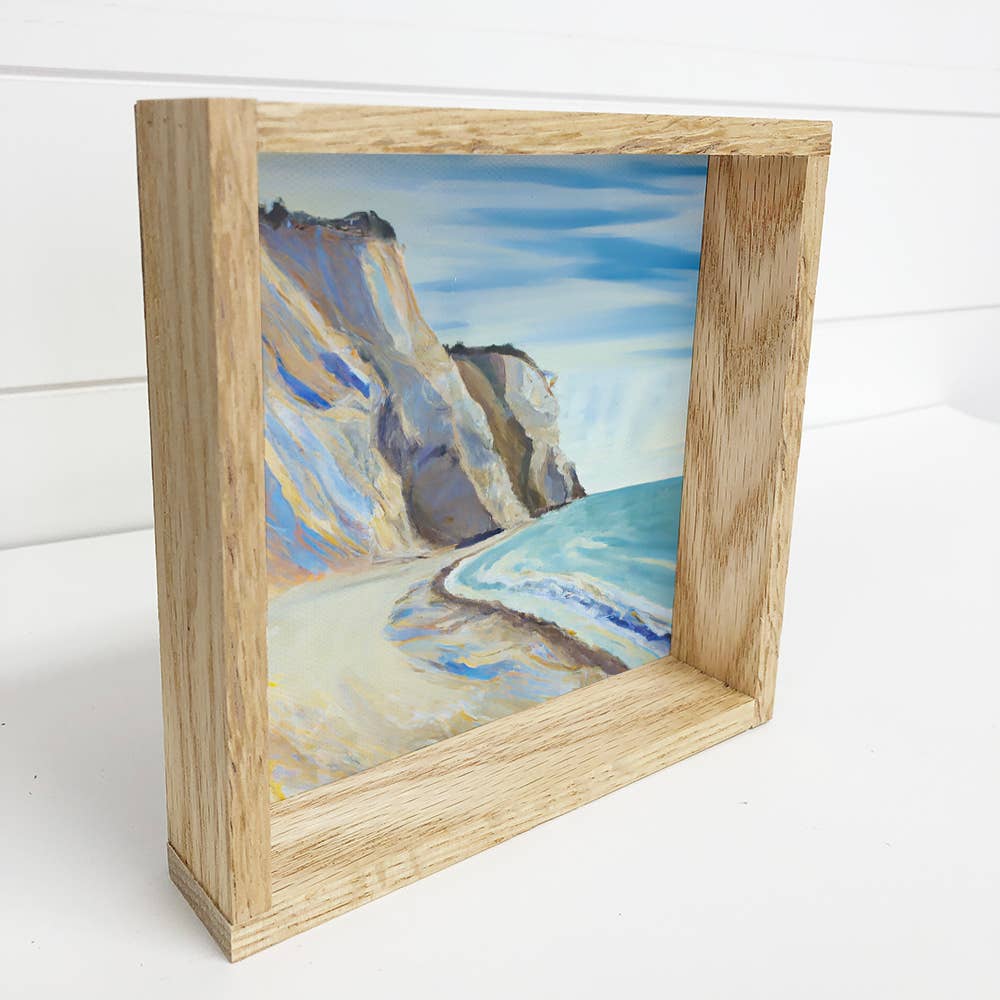 Seaside Cliffs Painting Small Canvas with Natural Oak Frame