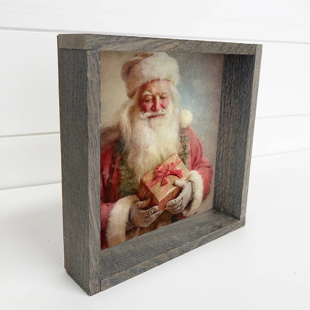 Vintage Santa Noel - Rustic Holiday Canvas Wall Art - Framed