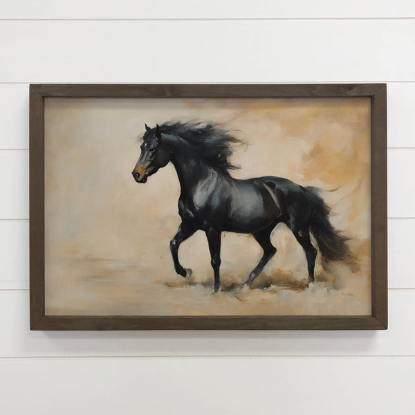 Black Gliding Horse - Horse Canvas Art - Wood Framed Decor