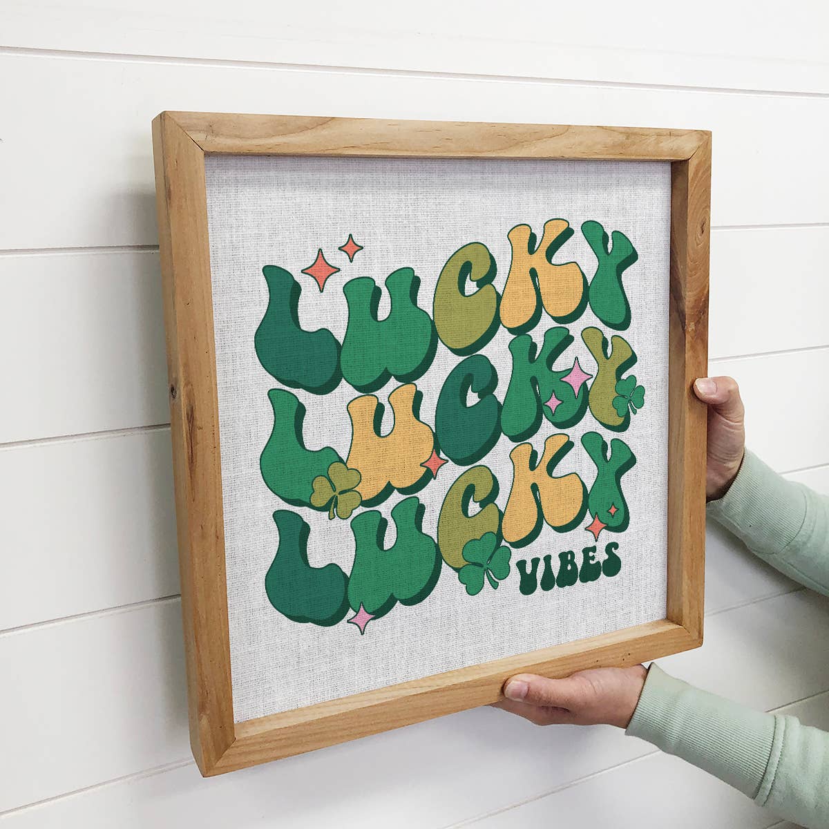 Retro Lucky Vibes - St. Patrick's Canvas Art - Wood Framed