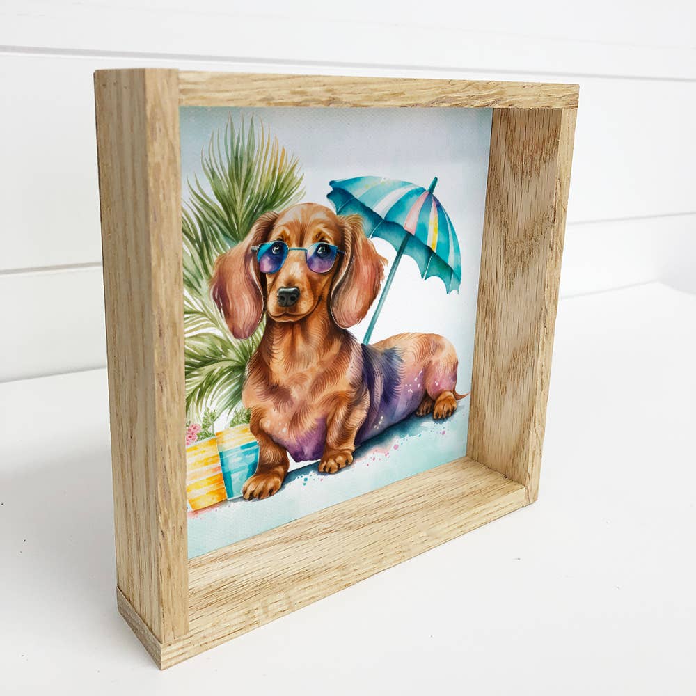 Dauchund Dog Summer Dog Small Canvas Sign- Beach Dog