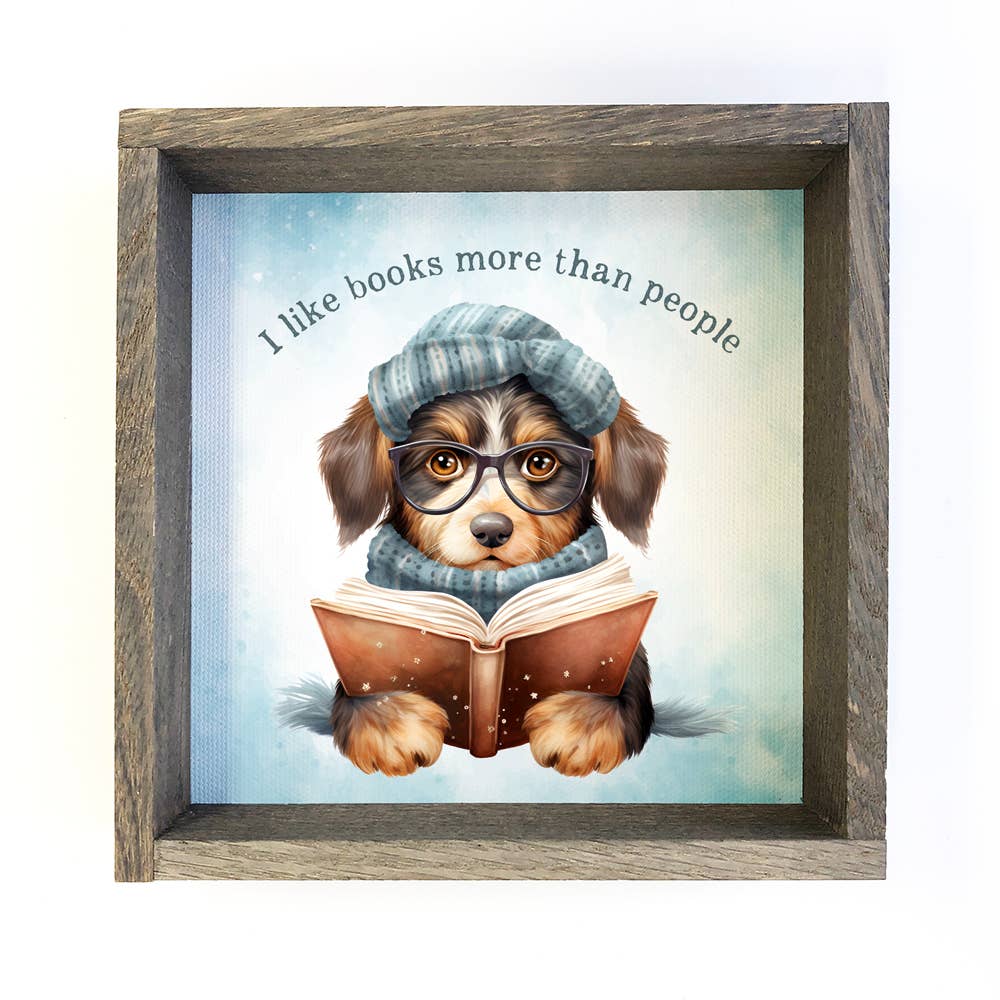 I Like Books Dog - Book Lovers Canvas Art - Wood Framed Art