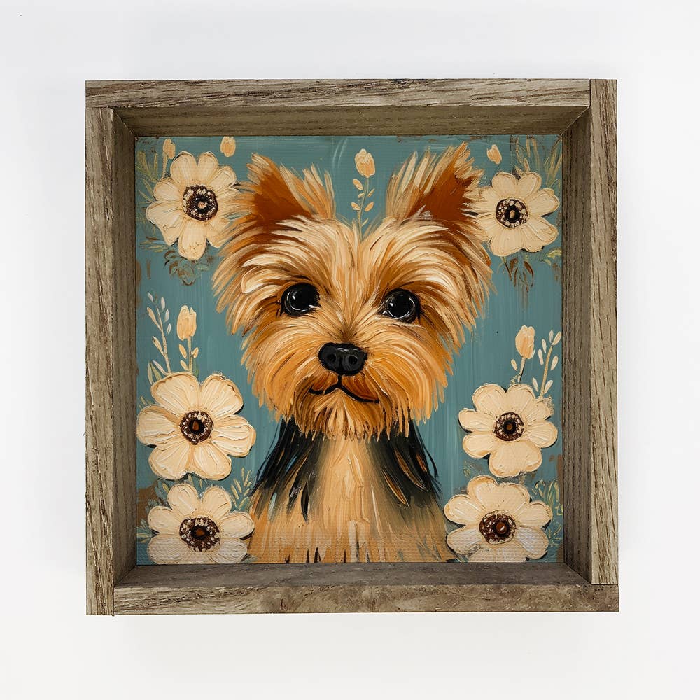 Yorkshire Terrier with Flowers - Dog and Flowers Canvas Art